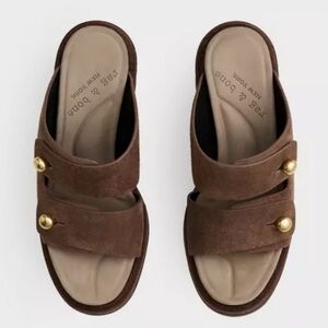 RAG AND BONE Platform Brown Suede Slide Sandals with Gold